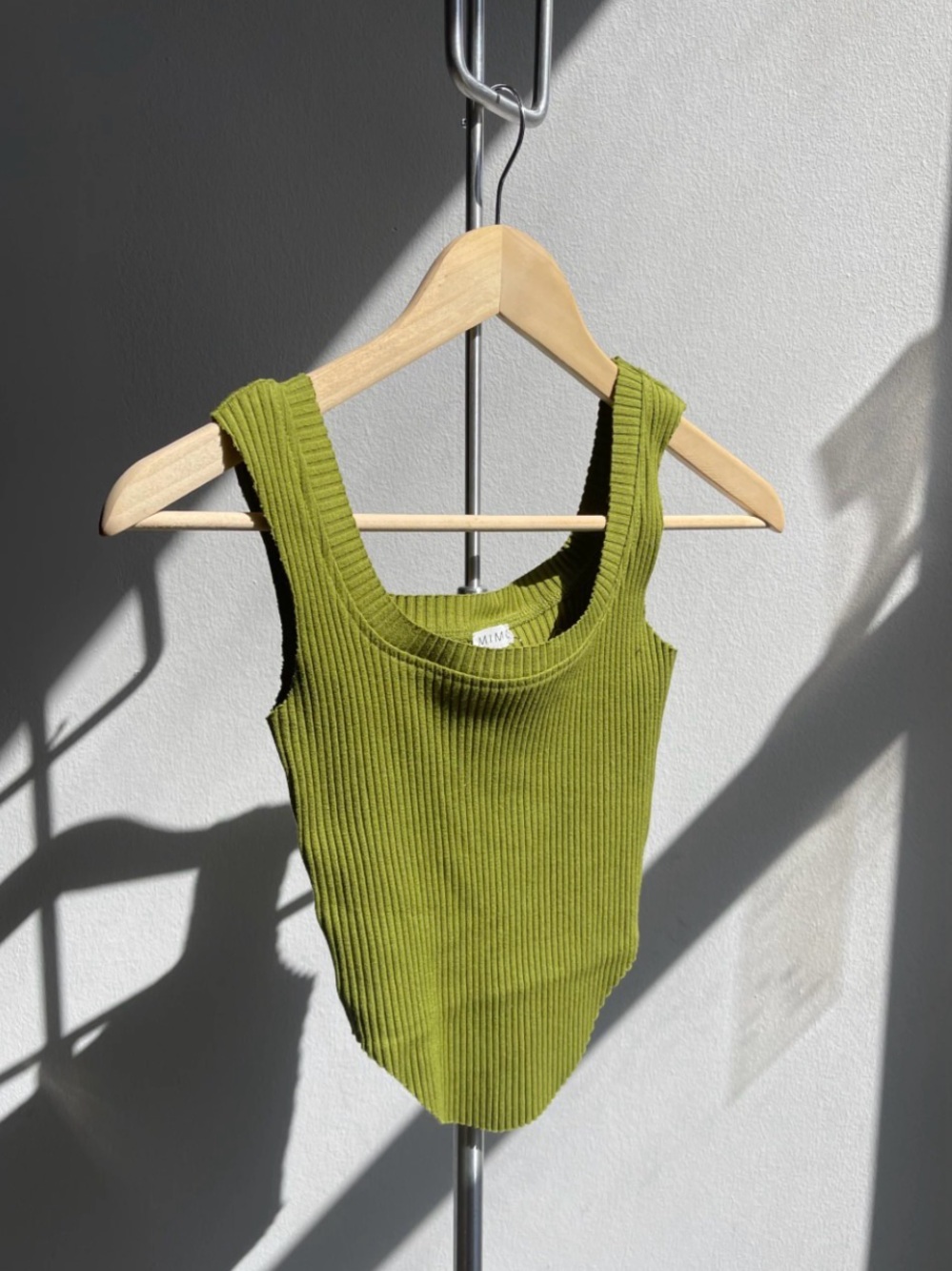 Ribbed Scoop Tank Top in Olive